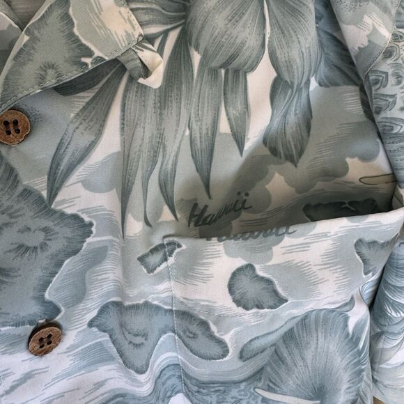 Vintage Trader Bay Hawaiian Shirt Blue & White Aloha Shirt Adult Mens L Soft 90s - Picture 10 of 16